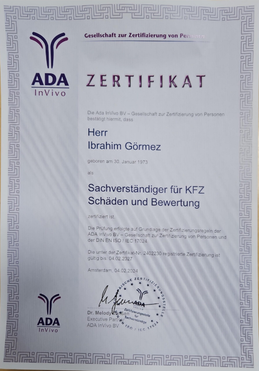ADA InVivo – Sachverständiger für KFZ Schäden und Bewertung