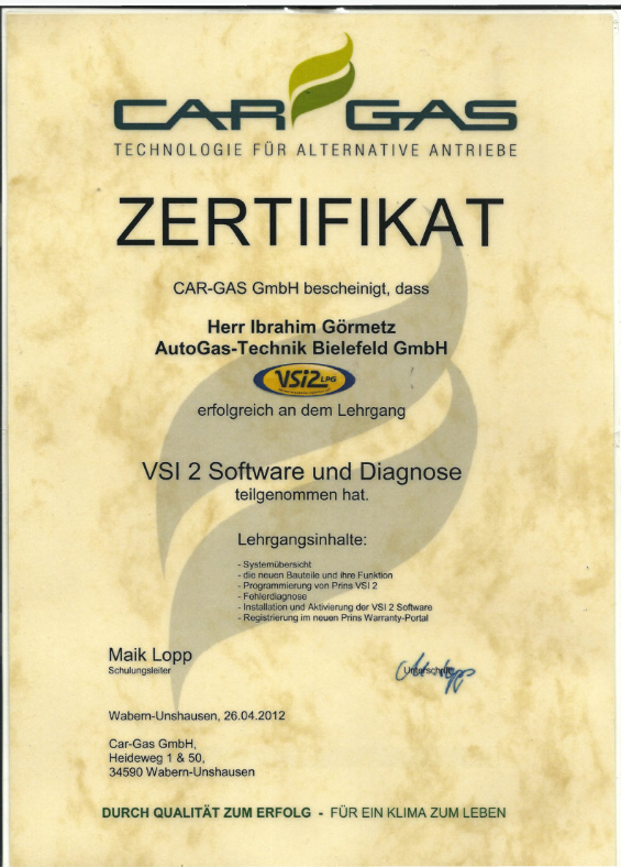 Car-Gas – VSI 2 Software und Diagnose