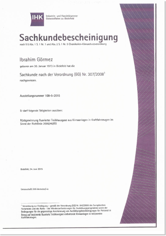 IHK – Sachkunde Klimaschutzverordnung