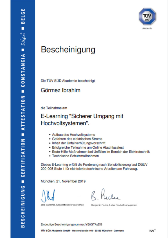 TÜV SÜD – Hochvoltsysteme